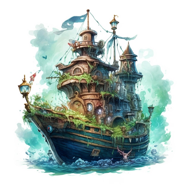 There is a ship with a lot of plants on it generative ai