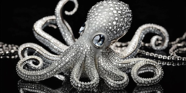 there is a silver octopus with a chain around it generative ai