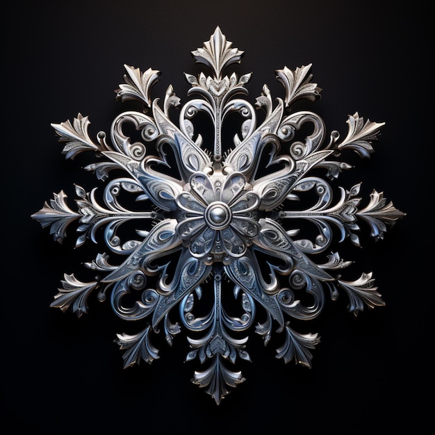 there is a silver snowflake with a black background generative ai