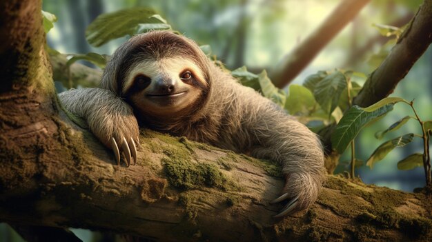 there is a sloth that is sitting on a tree branch generative ai