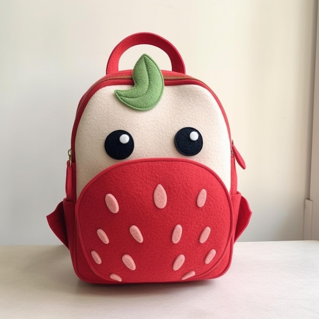 There is a small backpack with a strawberry on it generative ai