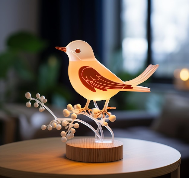 Photo there is a small bird that is sitting on a table generative ai