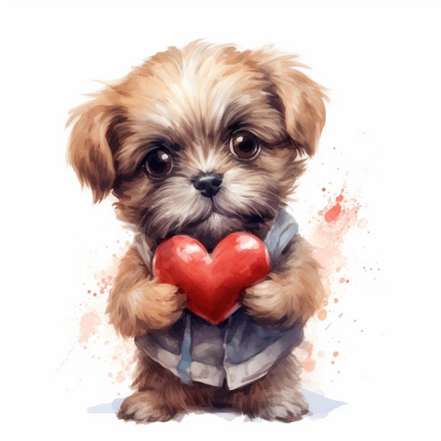 there is a small dog holding a heart in its paws generative ai