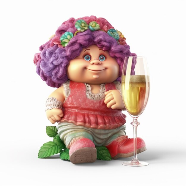 there is a small doll with a glass of wine on the ground generative ai