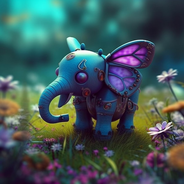 There is a small elephant with a butterfly wings on its back generative ai