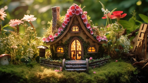 there is a small fairy house with a door and windows generative ai