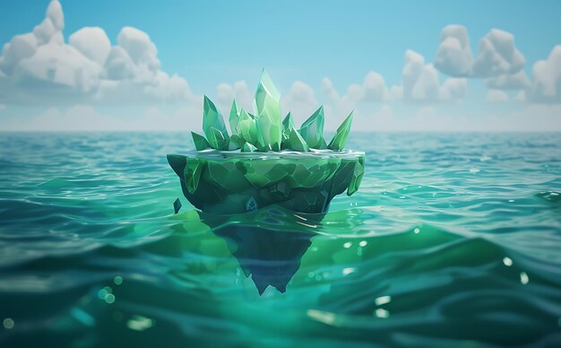 Photo there is a small green plant floating in the middle of the ocean