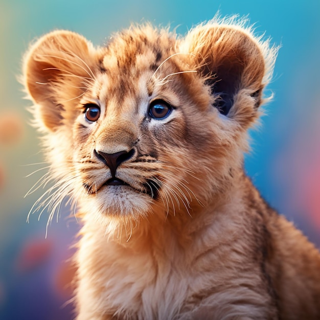 There is a small lion cub that is looking at the camera generative ai