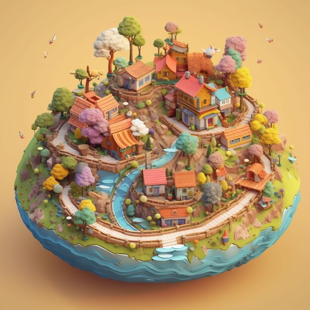 there is a small model of a town on a small island generative ai