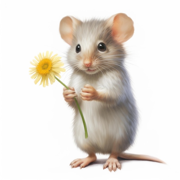 there is a small mouse holding a flower in its hand generative ai