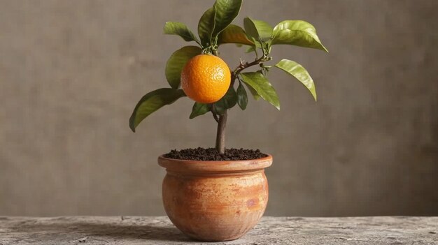 Photo there is a small orange tree in a pot on a table generative ai