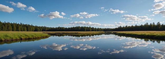 Photo there is a small river running through a field with trees in the background