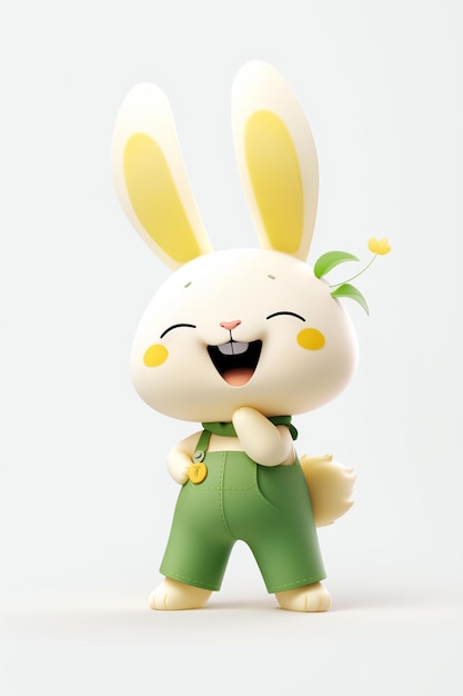 There is a small toy rabbit with a green outfit and a flower generative ai