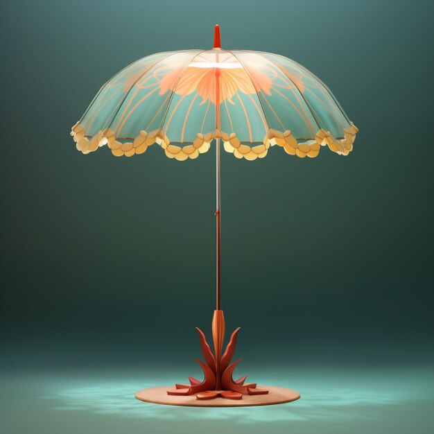 There is a small umbrella with a wooden base on a table generative ai