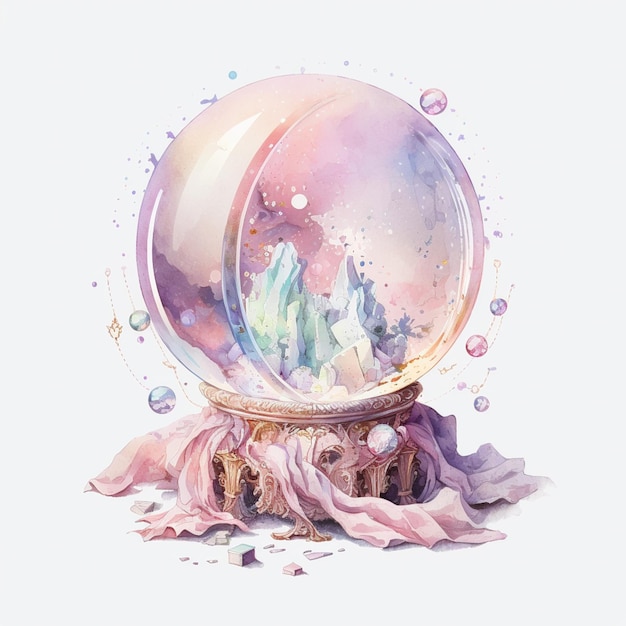 There is a snow globe with a pink and blue design on it generative ai