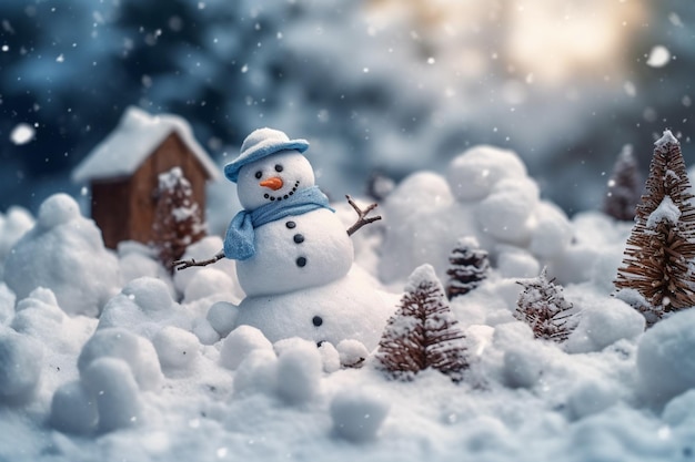 There is a snowman that is standing in the snow generative ai