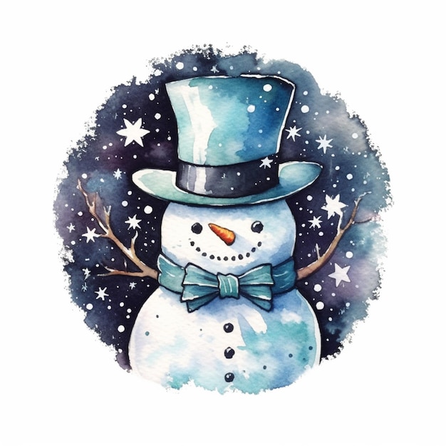 There is a snowman wearing a top hat and a bow tie generative ai