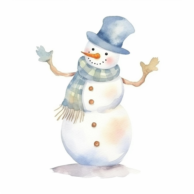 There is a snowman with a hat and scarf on generative ai