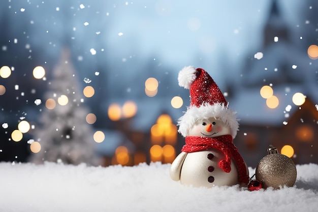 there is a snowman with a red scarf and a santa hat generative ai