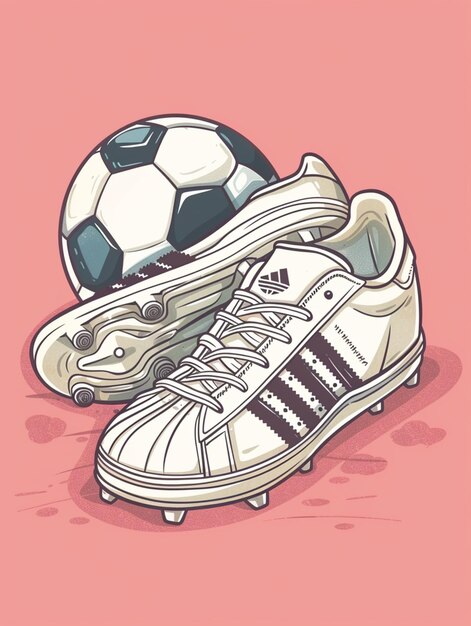 Photo there is a soccer ball and a pair of shoes on the ground generative ai