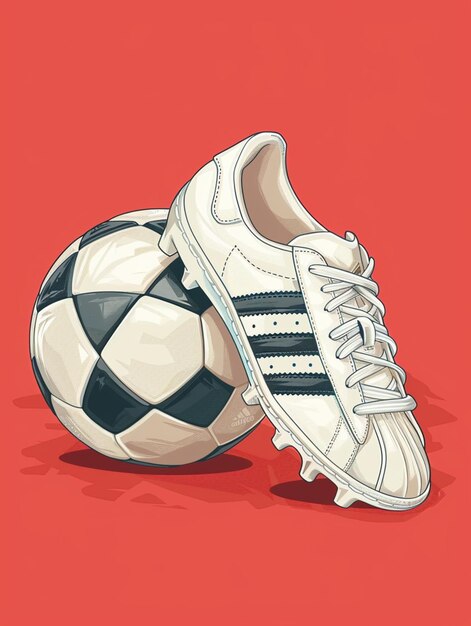 Photo there is a soccer ball and a pair of shoes on a red background generative ai