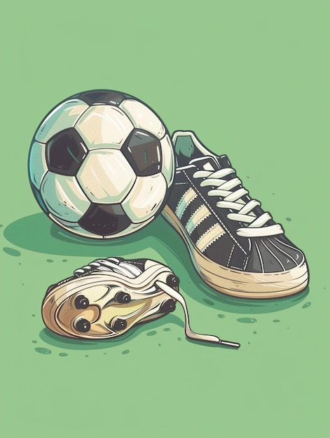 Photo there is a soccer ball and a shoe on the ground generative ai