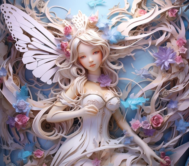 there is a statue of a fairy with a butterfly on it generative ai