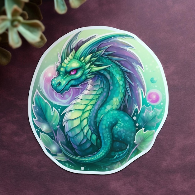 There is a sticker with a green dragon on it generative ai