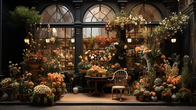 There is a store front with a lot of flowers and plants generative ai