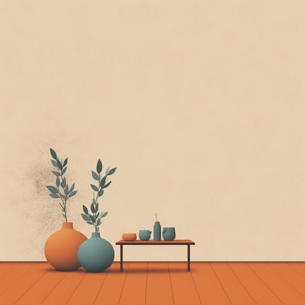 There is a table with vases and a vase on it generative ai