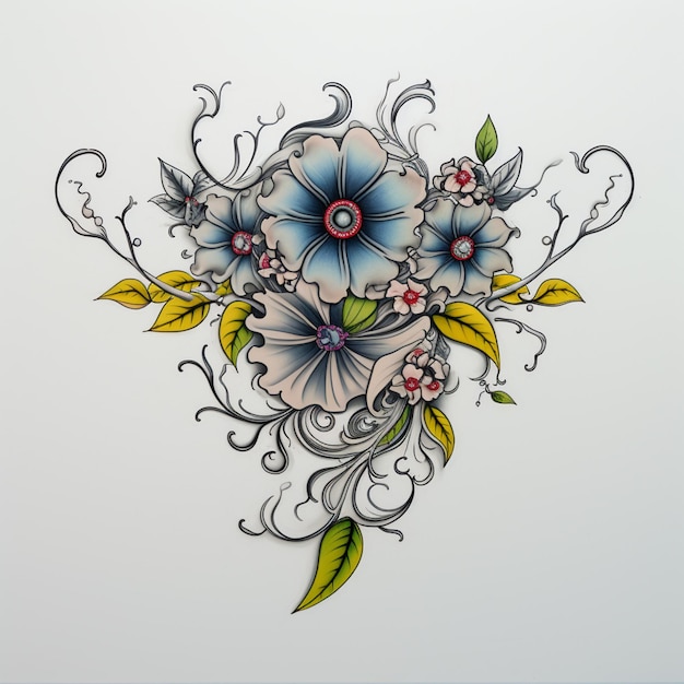 there is a tattoo of flowers on a white background generative ai