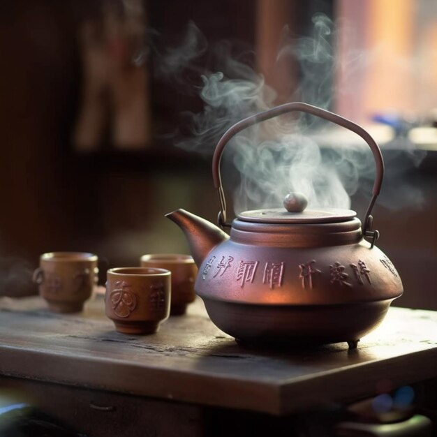 There is a tea pot with steam coming out of it generative ai