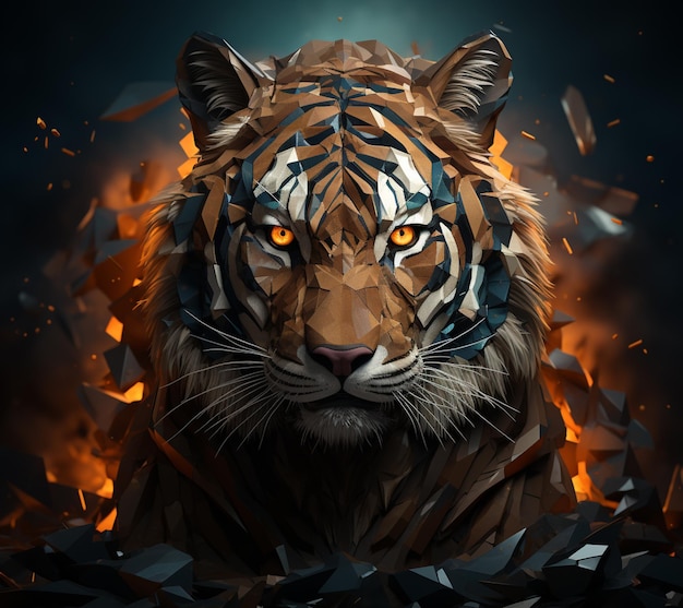 There is a tiger that is standing in the middle of a pile of rocks generative ai