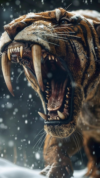 Photo there is a tiger with its mouth open and teeth wide open generative ai