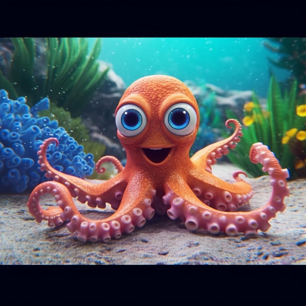 there is a toy octopus that is sitting on the sand generative ai