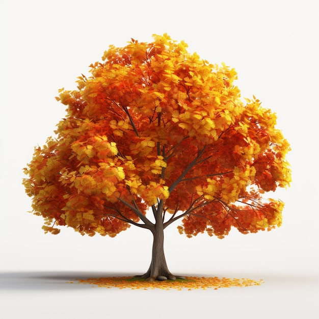 There is a tree with yellow leaves on it on a white background generative ai