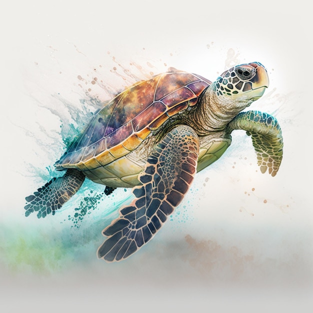 There is a turtle that is flying through the air generative ai