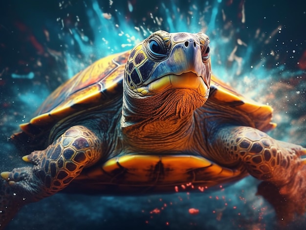 There is a turtle that is swimming in the water generative ai