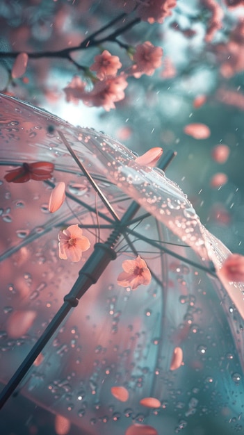 there is a umbrella with flowers on it in the rain generative ai