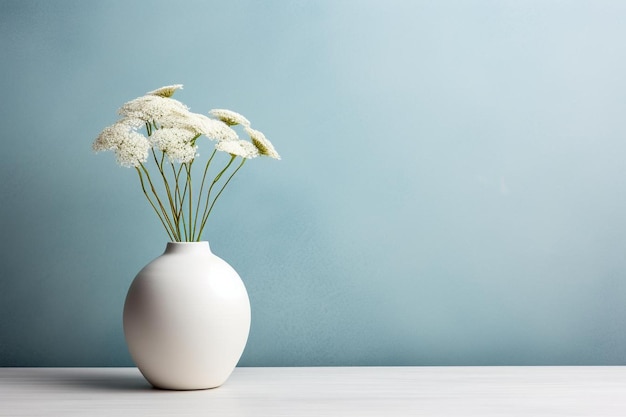 There is a vase with a bunch of white flowers in it