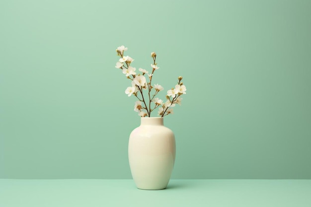 There is a vase with a bunch of white flowers in it