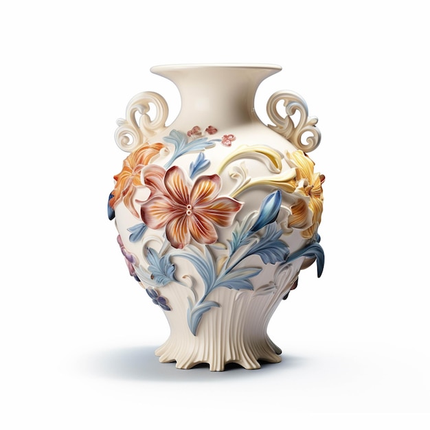 There is a vase with a floral design on it generative ai