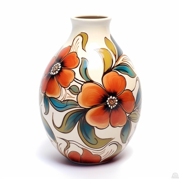 There is a vase with a flower design on it generative ai