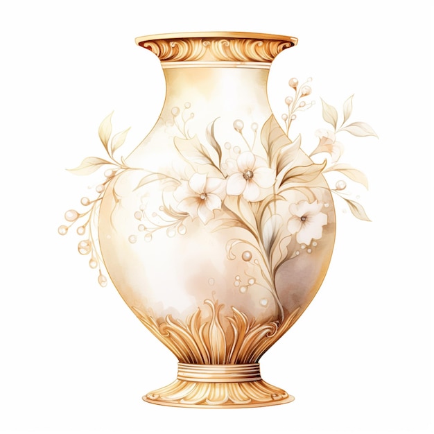 there is a vase with flowers on it on a white background generative ai