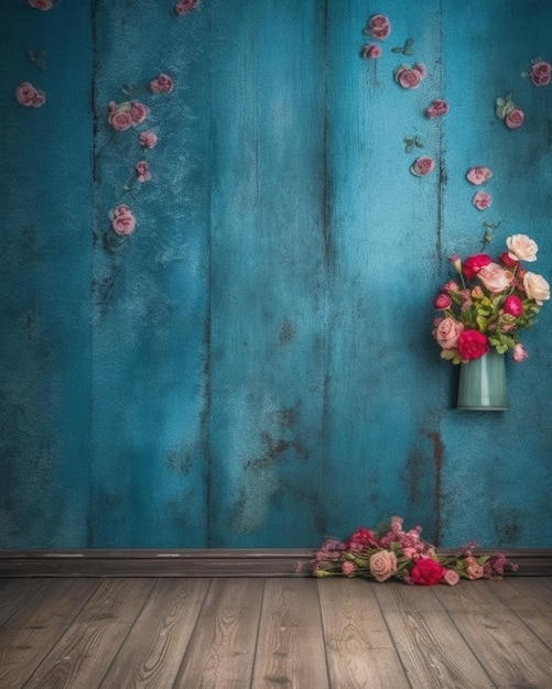 there is a vase with flowers on a wall in a room generative ai