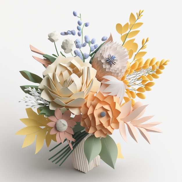 there is a vase with paper flowers in it on a white surface generative ai