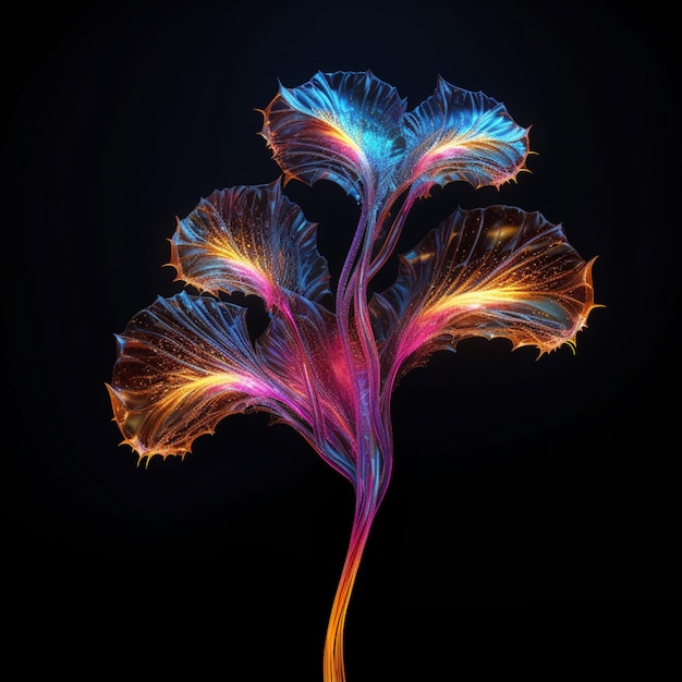 There is a very colorful plant that is on a black background generative ai