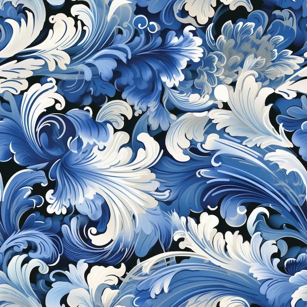 there is a very large blue and white pattern on a black background generative ai