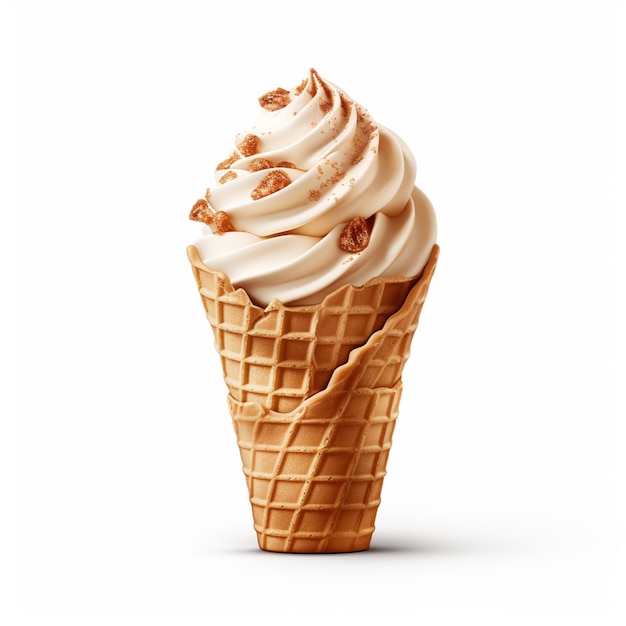 there is a waffle cone with a whipped cream topping generative ai