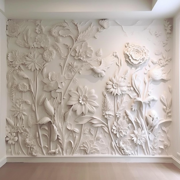 There is a wall with a flower pattern on it in a room generative ai